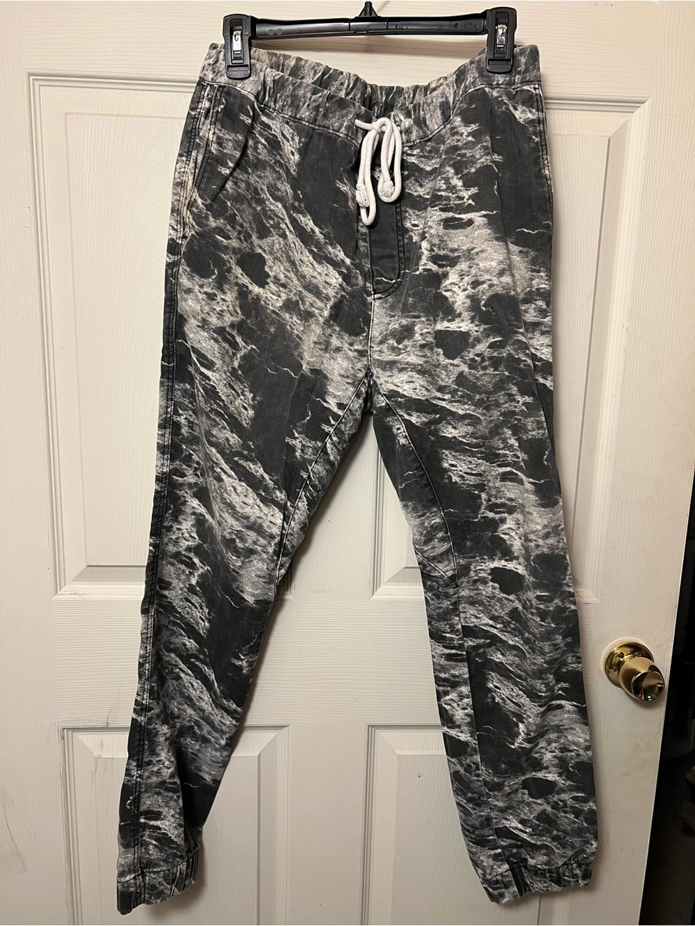 Men's Black & White Marble Jogger Pants with Drawstring
